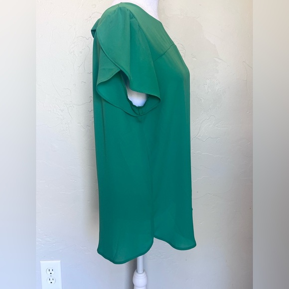 LOFT M Emerald green drapey lightweight blouse top back Vneck strap Spring - Picture 6 of 15